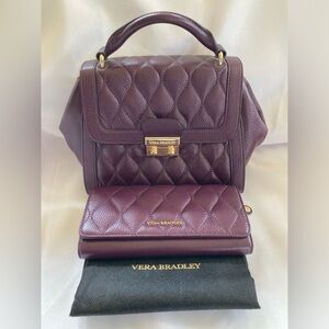 Vera Bradley Aubergine Quilted Mini Stella Satchel and Audrey Wallet. Excellent